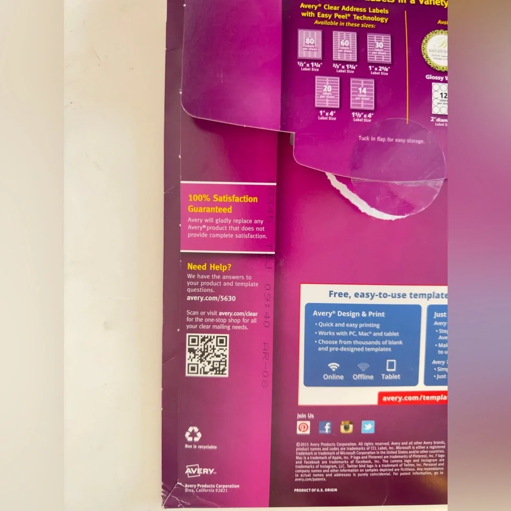 AVERY® 15660 Matte Clear Address Labels Sure Feed™' Technology Laser 1